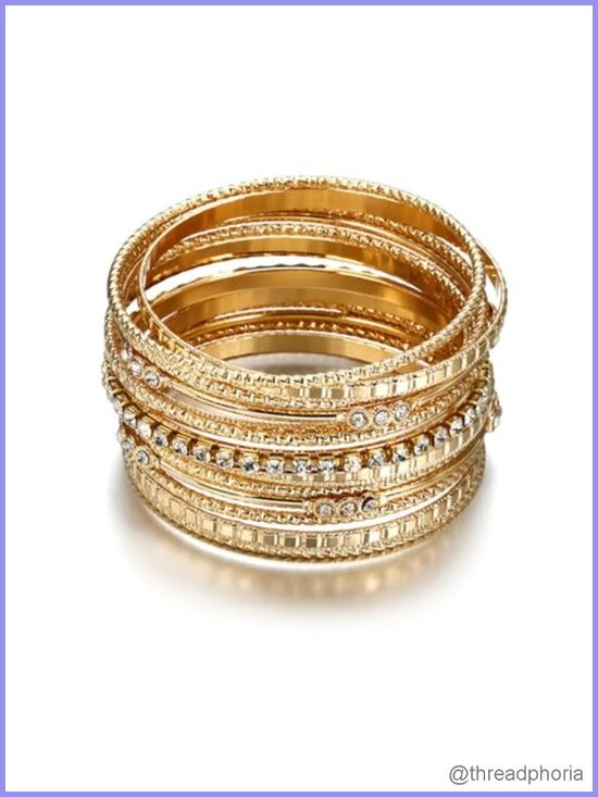 Jewelry - Chunky Gold Plated Bangle Bracelet Set for Women Stackable Punk Indian Jewelry